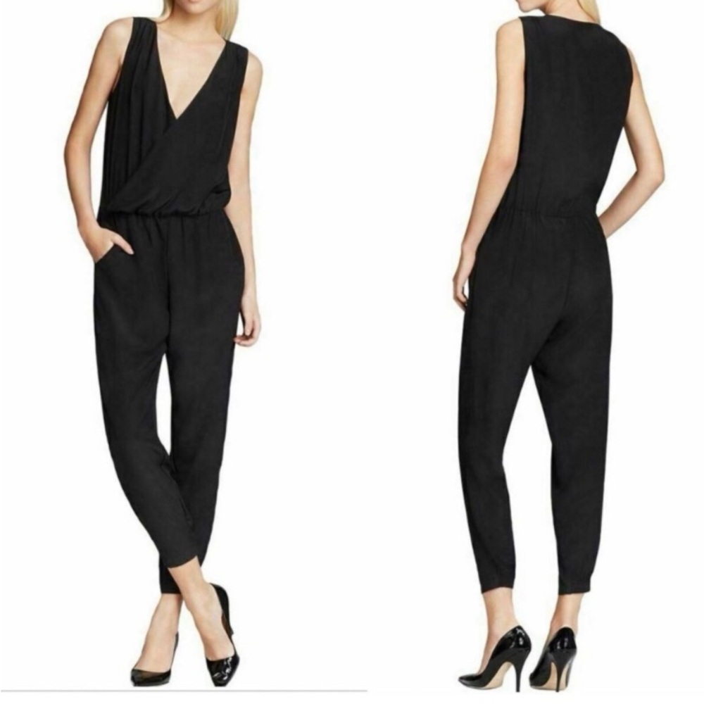 Rebecca Minkoff Silk Mara Crossover Black Jumpsuit Jogger Cuff Elegant Sz 4